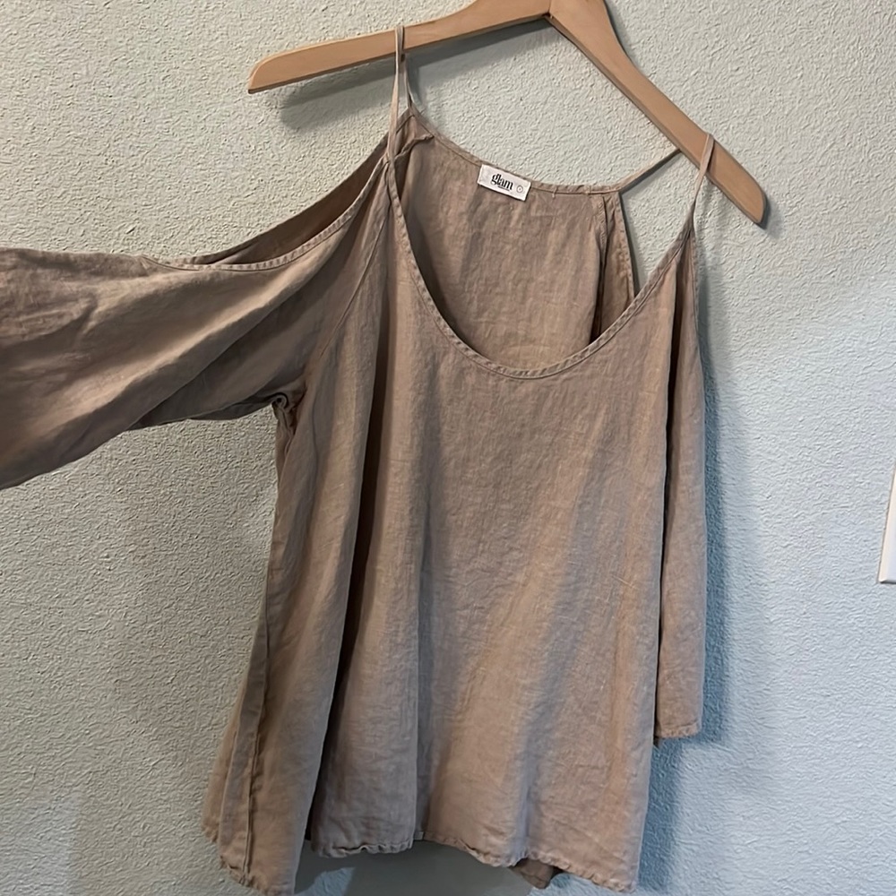 Cold Shoulder Tan Linen Top